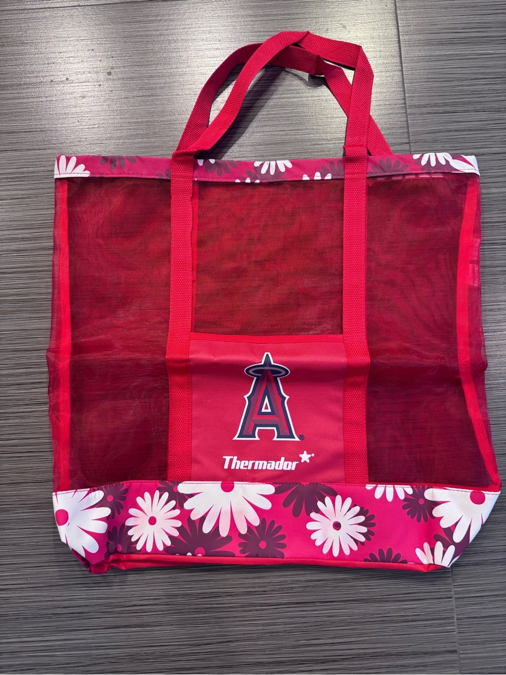 NWOT Red Floral Mesh Tote Bag with Anaheim Angels Logo